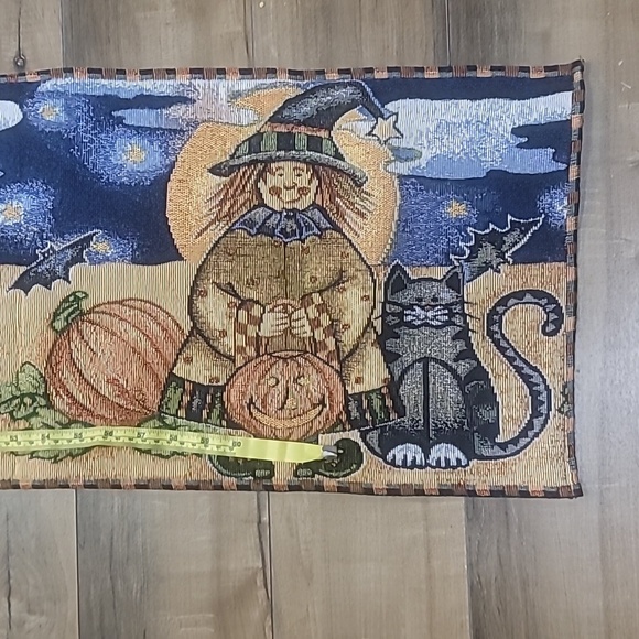 Halloween tapestry table runner 70 x 13 scarecrow black cat Fall Autumn witchy - Picture 4 of 5